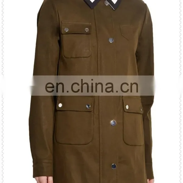 New Arrival Loose Fit Army Green Canvas Western Coats Made in China photo-2