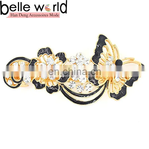 Elegant Butterfly Flower Oil Drip Rhinestone French Hair Barrette Clips photo-3
