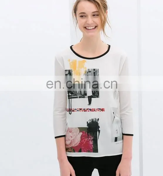 Spring Summer European Fashion Sexy 3/4 Sleeve Chiffon Women Blouse