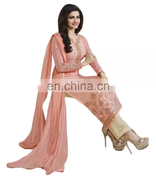 Party Wear Salwar Kameez With Patiala Pant / Palazzo Pant Style / Straight Cut Style Semi-Stitched Dress Material (salwar Kameez photo-2