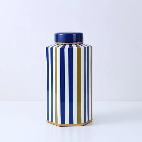 European Simple Style Blue and Brown Mixed-color Column Painting Ceramic Flower Vases For Home Decoration photo-2