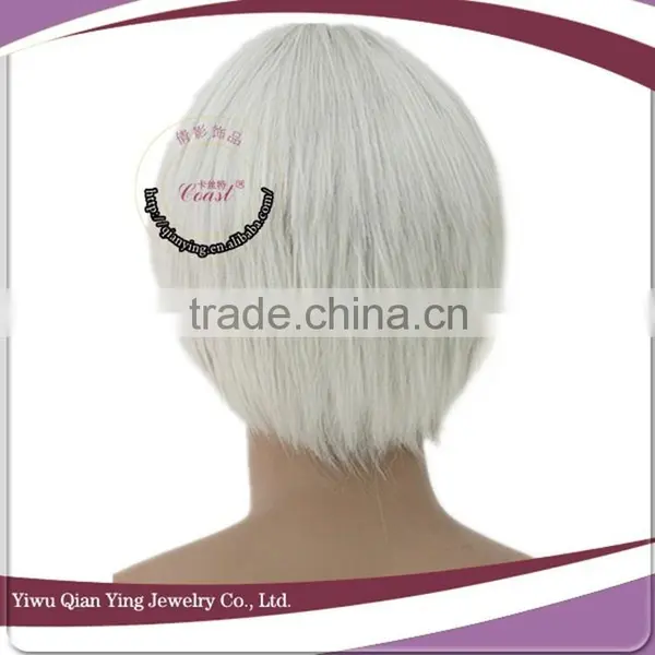 White Short Straight Synthetic Cosplay Male Hair Wig photo-3