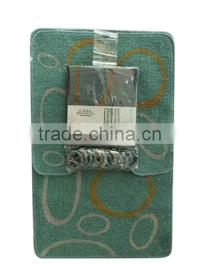 2PCS PP PRINT SOFTTEXTILE BATH MAT WITH POLYESTER PRINTING SHOWER CURTAIN AND FABRIC HOOKS photo-2