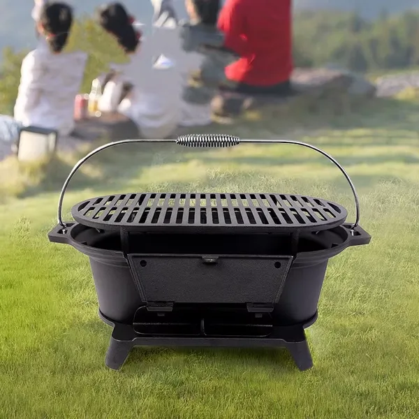 Hibachi Grill - 20 Inch Portable Cast Iron Outdoor Tabletop Grill - Handled Mini Japanese BBQ Charcoal Stove photo-4