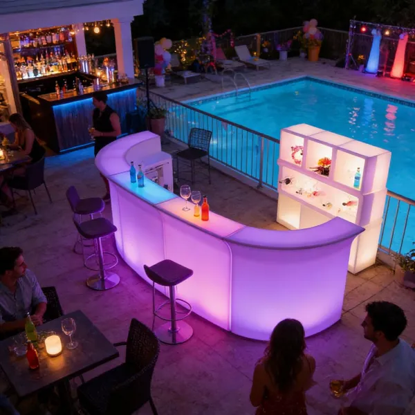 Modern Design Luxury LED Outdoor Bar Counter Furniture Mobile Bar Stool and Chair Cocktail Table Hookah Set for Events photo-2