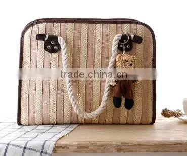 Ladies Fashion Blue Stripe Beach Straw Bag photo-4
