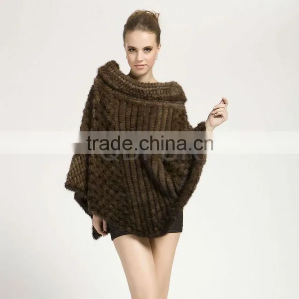 QD28603 New Style Knitted Mink Fur Poncho 2013 Collection