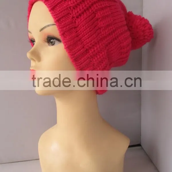 Wholesale Soft Material Knitted Acrylic Fuchsia Pom Pom Beanie photo-3