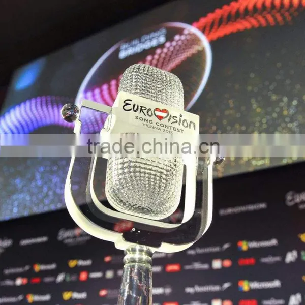 Microphone Trophy TV Show Competetion Award With Flag Engraving K9 Crystal Eurovision Song Contest Eurovision Trophy Quality Choice photo-2