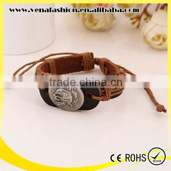 cheap price skull mean leather bangle, expandable bangle