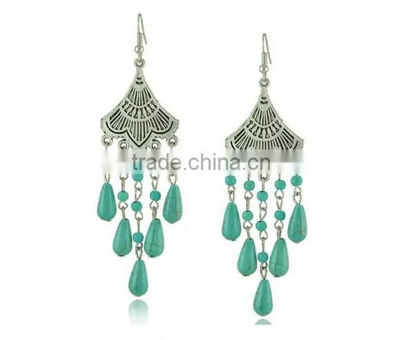 2016 Fashion New Bohemia Bead Pendant Gypsy Style Turquoise Tassel Long Dangle Earrings photo-5