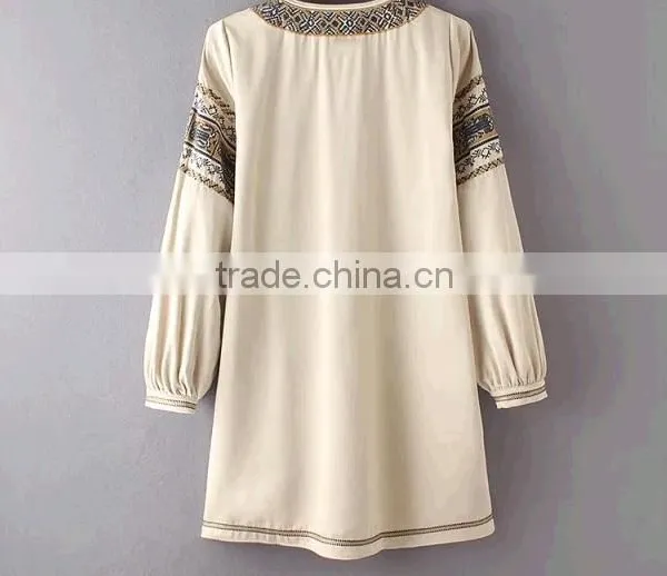 Latest Design Long Sleeve Cotton Tassel Embroidered Tunic Mini Dresses photo-4
