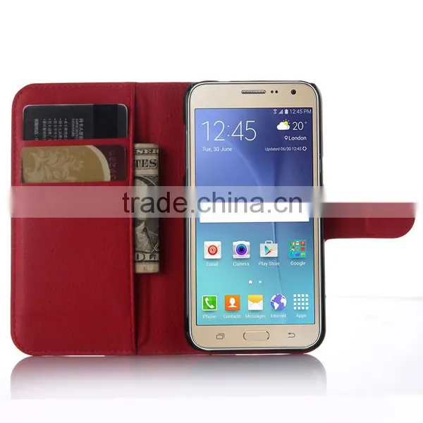 Factory Price Lichee Leather Pouch Wallet Case Folio Stand Cover for Samsung GALAXY J3 photo-3