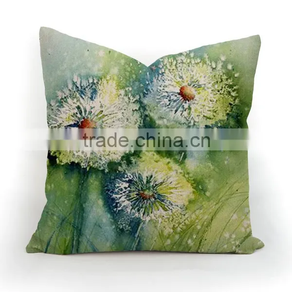 Plain Linen/cotton Dandelion Design Print Sofa Decor Pillow Case photo-3