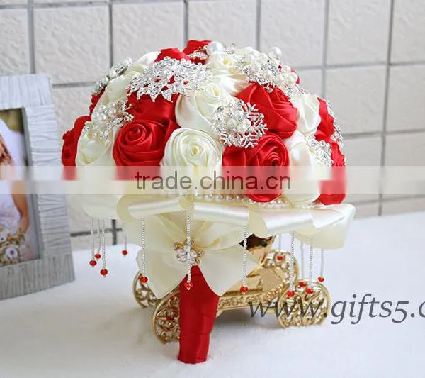 Iridescent Brooch Bouquet Handmade Red Jeweled Bouquet photo-3
