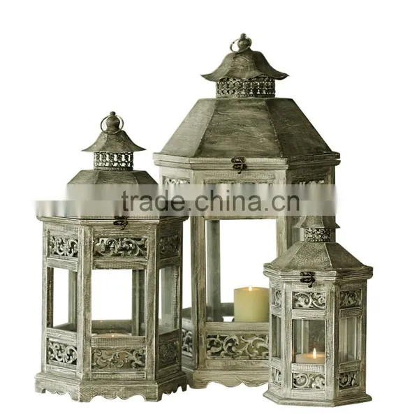 Decorative Wood Lantern European Style Antique Finish Set of 3 Indoor/outdoor photo-6