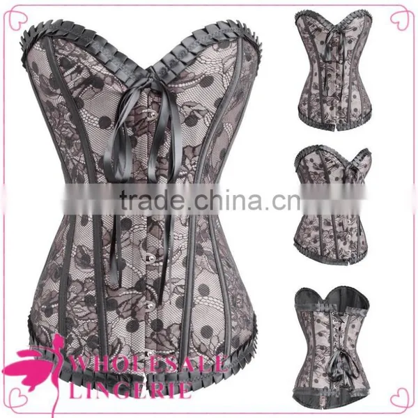 Women Fashion Lace Brocade Pattern Corset With Polka Dot photo-3