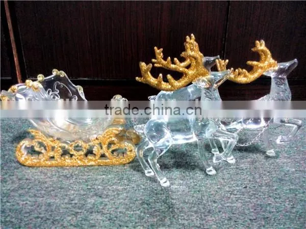 2016 Hot Sale Christmas Decoration Three Acrylic Reindeer and Sleigh With Gold Glitter photo-5