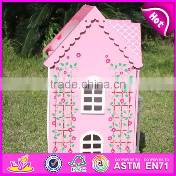 Best Design Pink House Toys Wooden Dollhouse for Girls W06A020 photo-3