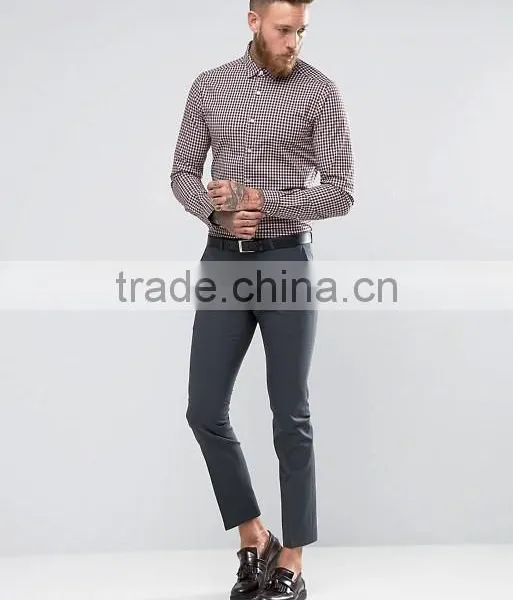 Latest Design Custom Long Sleeve Mens Pre-Shrunk 97% Cotton 3% Elastane Lightweight Check Print Skinny Fit Casual Shirts photo-4