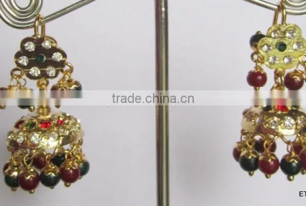 Gold Plated Jadau Pendant Dangler EARRINGS Set photo-2