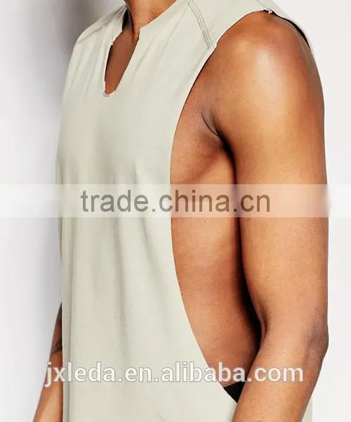Soft Cotton Longline Sleeveless T-shirt Vest, OEM Men Tee Shirt Cheap Price photo-3