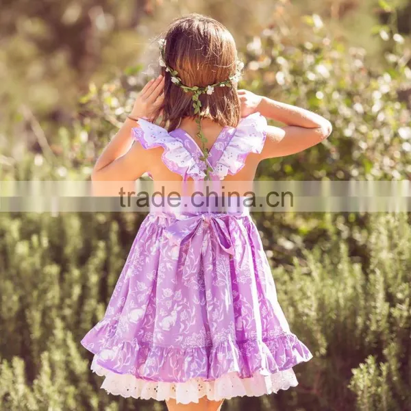 Little Girls Easter Bunny Purple Vintage Style Pinafore Lace Twril Holiday Dress photo-4