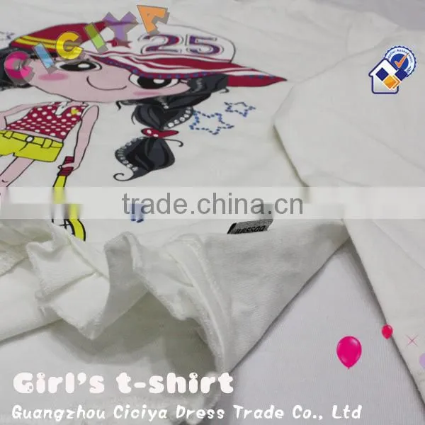 Children Girls T-shirts Long Sleeve Printed Design White Color Tshirts photo-2