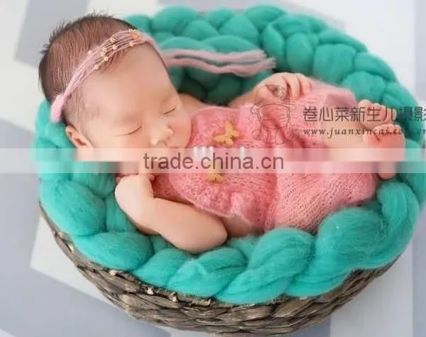 Newborn Mohair Romper Outfit Knit Lace Headband and Romper Set Beautiful Baby Girl Photo Props photo-3