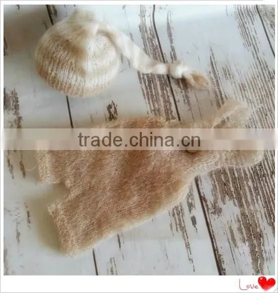 Newborn Mohair Bonnet and Romper Sets Handmade Knitted Overall Handmade Knitted Baby Bear Bonnet Newborn Hoodeed Knit Romper photo-3