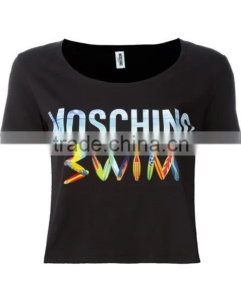 Custom Short Sleeve Cotton Black Printed T-Shirts For Women,Top Quality Silk Printing Womens Black T-Shirts Clothes photo-2