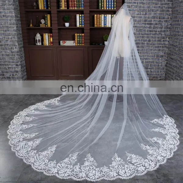 HSP1702 Luxury Real Photo Wedding Veils 3 Meters Long Lace Appliqued Bridal Veil photo-2