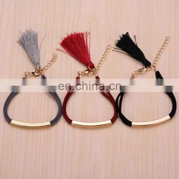 Hot Sale Adjustable Bracelet With Extended Chain Suede Fabric Bracelet With Tassel photo-2