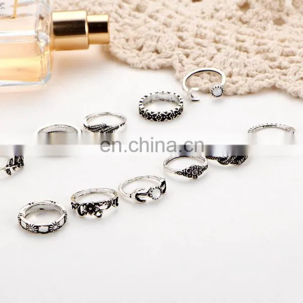11pcs/set Retro Bohemia Rose Bouquet Jade Flower Totem Knuckle Midi Finger Stacking Ring Jewelry Ring Sets photo-3