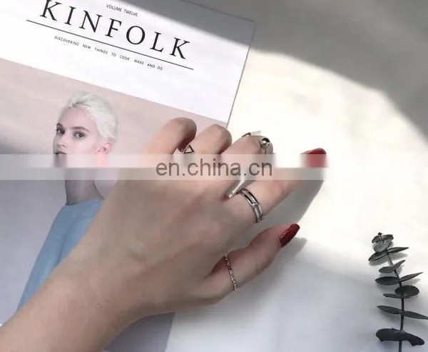 4PCS/Set Punk Handsome Silver Rings for Unisex Knuckle Ring Set photo-3
