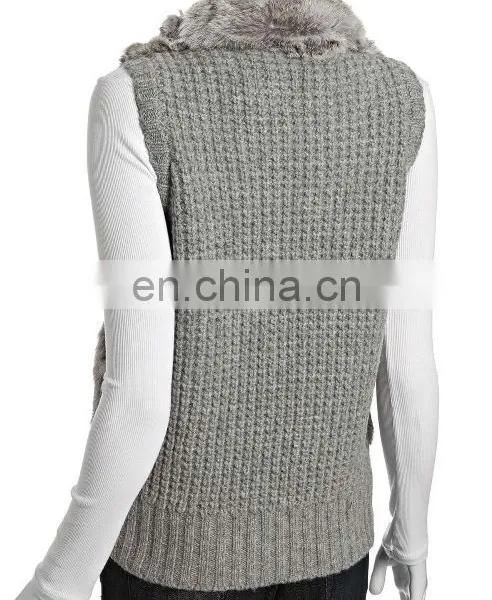 Cutting Genuine Rabbit Fur Knit,zip Front Vest /dyed Gray photo-3