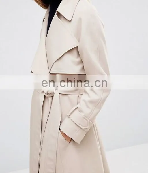 Trench Coat With Sash Belt Dust Coat Ladies Long Coat Design photo-4