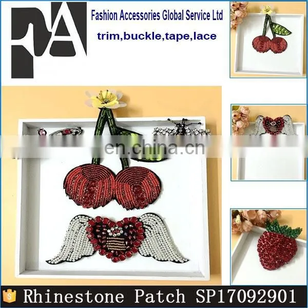 Handmade Heart Strawberry Cherry Beaded Rhinestone Patches For Clothing photo-6