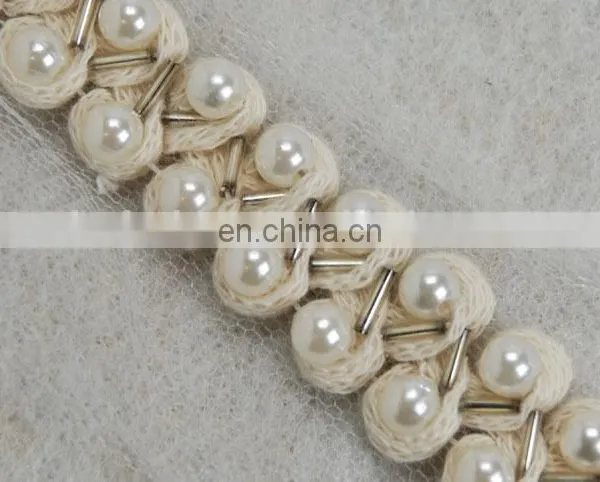 White Lace Peal Beaded Mesh Decorative Lace Trimming photo-3