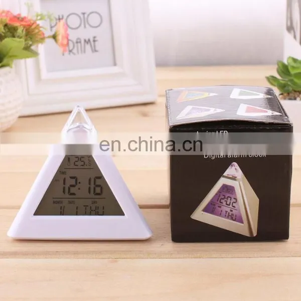 7 Colors Changed Night Lighting Digital Thermometer Triangle Digital Clock Led photo-4