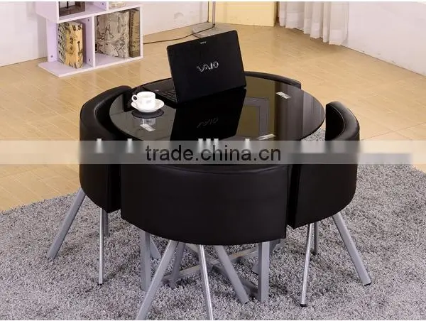 1+4 Square Glass Table Set Small Meeting Tables Dinning Talbes and Chair photo-6