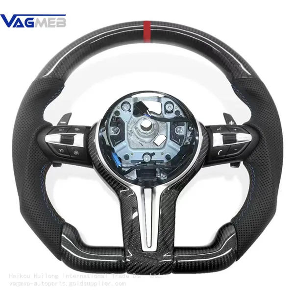For BMW 3 Series 5 Series 6mm Perferatrd Leather Carbon Fiber Steering Wheel With Key Button Frame Assembly photo-2