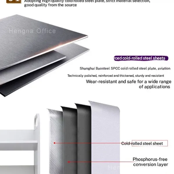 HN-FC03 Modern Black Flat Shelf Mobile File Cart | Squeak-free Steel Office Trolley | With Humanized Handrail photo-5