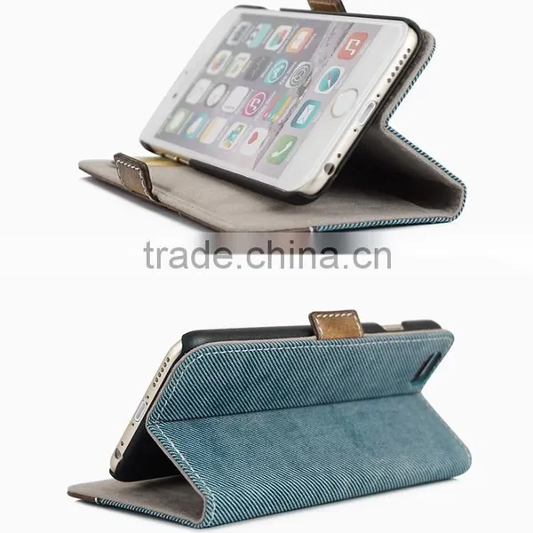 Genuine Leather & Denim Jean Flip Cell Phone Case/Booklet With Card Slots for IPhone 6/6plus for Lady/female Quality Choice photo-5