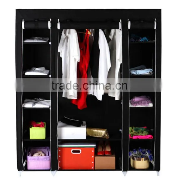 Non Woven Folding Jumbo Chest Wardrobe Shelves Hanging Bar Shoes Clothes Organizer OS003726