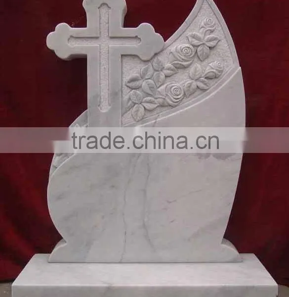 High Quality White Marble Cross Headstones Hand Carved Stone Sculpture From Vietnam