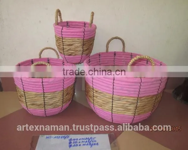 Round Water Hyacinth Basket With Handles, Eco-friendly Material From Vietnam