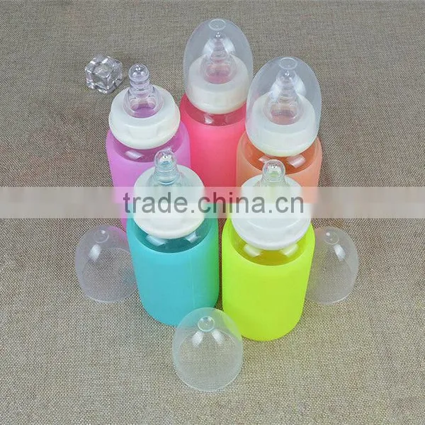 High Quality Cute Baby Feeding Bottle,food Grade BPA Free Baby Feeding Bottle,silicone Glass Milk Bottle for Baby Feeding photo-3
