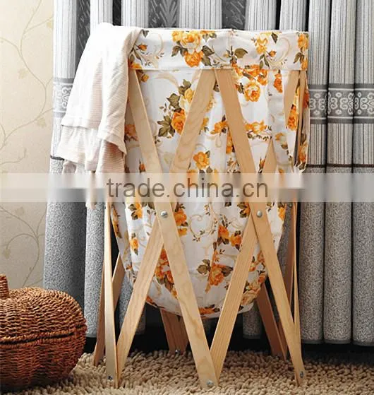 High Quality Round Home Foldable Laundry Storage Basket With Wood photo-4