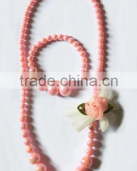 Candy Colorful Beaded Necklace Bracelet Set With Bow Ties and Flowers for Children photo-3